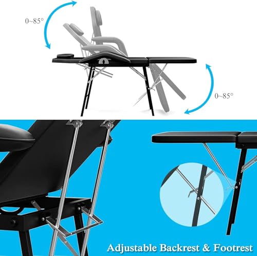 Portable Tattoo Chair, Adjustable Massage Bed with Headrest & Armrest