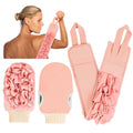 Deep Exfoliating Glove for Shower Double-Sided Mitt, with Extra Long Exfoliating Washcloth - Extreme Body & Back Scrubber for Shower, Massage Scrub Exfoliator & Bath Loofah Sponge (2-Pink)