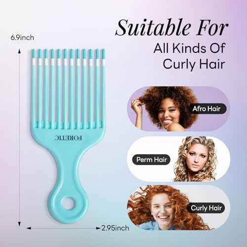 Smooth Hair Pick Comb for Curly, Thick, Medium to Long Hair, Facial -6.9inch£¨Blue, Pink£©