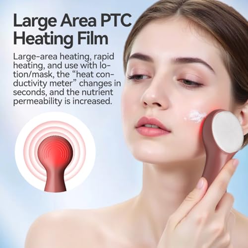 Facial Cleansing Brush Electric, Silicone Heated Face Scrubber with 7 LED Lights, Rechargeable Vibration Exfoliating Cleanser for Deep Cleaning & Gentle Massage, Skin Care Tool, Ideal Gift (Purple)