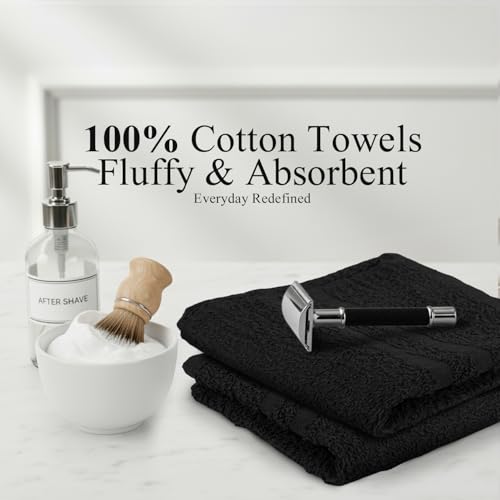24 Pack Black Hand Towels, 100% Cotton, 16x27 inches