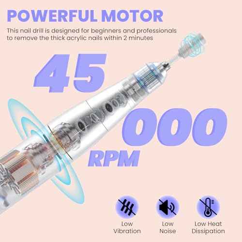 45000 RPM Nail Drill Machine Cordless, Rechargeable Electric Nail File Machine Professional Drill Tools for Acrylic Nails Gel Salon Manicure Pedicure