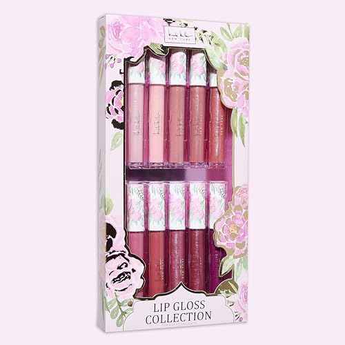 Nicole Miller Lip Gloss Collection Shimmery Glosses for Women and Girls Long Lasting Color Set with Rich Varied Colors, Flowery Pink, 10 Count (Pack of 1)