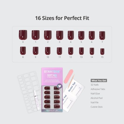 BTArtbox Press On Nails Short Square, 32ct Kit, 2+ Week Wear