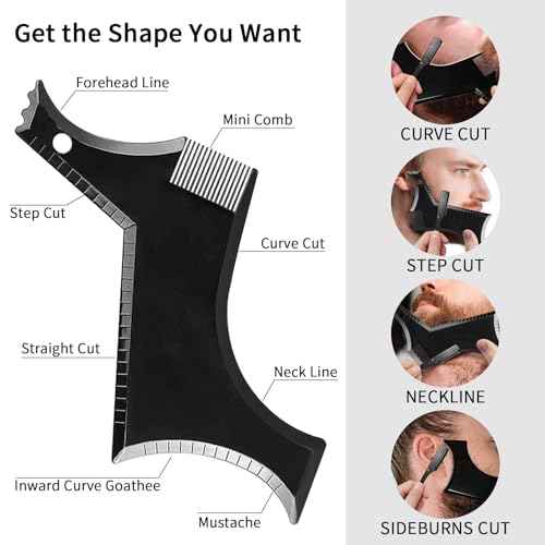 Beard Shaper for Men Beard Shaping Tools - Beard Template Guide, Professional Straight Edge Razor, 10 PCS Double Edge Blade, Barber Pencil, Beard Comb, Stainless Steel Scissor Mustache Lineup Tools