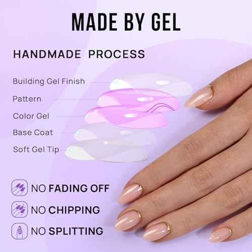 BTArtbox Press On Nails Almond - Short Gold Foil Press On Nails with Glue for Women, Semi-Transparent Soft Gel Glue On Nails in 16 Sizes - 32 Stick On Nails Kit, Gold End