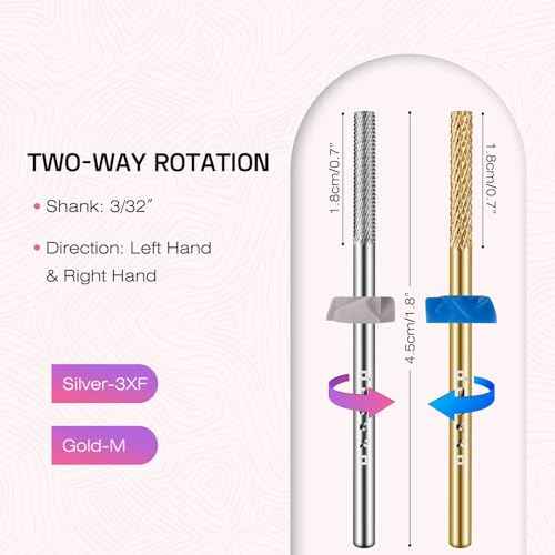 Cuticle Bit for Nail Drill 2Pcs: Carbide 3XF drill bits nail tech Remover Needle Bit Under Nail Cleaner Dead Skin Nail Prepare 3/32'' for Electric Nail File Nail Buffer Bit