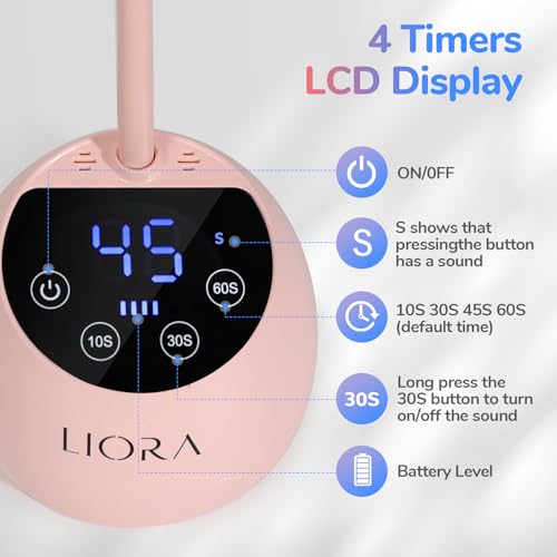 LIORA UV LED Nail Lamp - Gooseneck UV Light for Gel Nails, Cordless USB Rechargeable Flash Curing Lamp with 4 Timers & Auto Sensor, Nail Dryer Gel Polish Light for Salon Home DIY