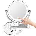 Wall Mounted Lighted Makeup Mirror, 8 Inch Double-Sided 1X 5X Magnifying Mirror for Bathroom, 11'' Extendable Arm, 360¡Æ Swivel, Touch DimmableLED Lights, Powered by Plug in, Chrome