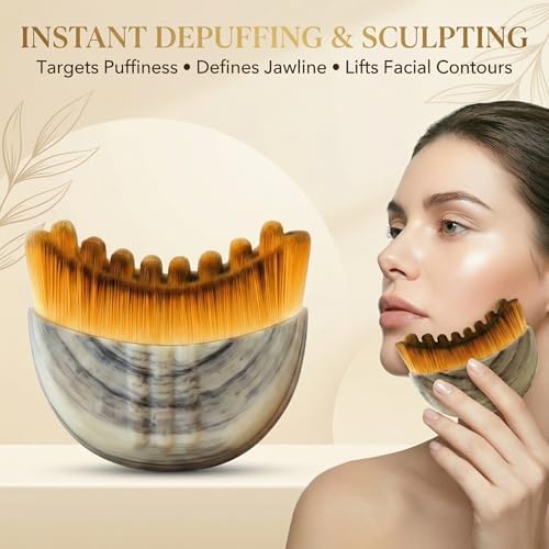 2-Pack Ultra-Soft Lymphatic Contour Face Brush, Scratch-Free Curved Face Sculpting Tool with Ergonomic Handle, Gentle Facial Dry Brush for Jawline Definition & Anti-Puffiness