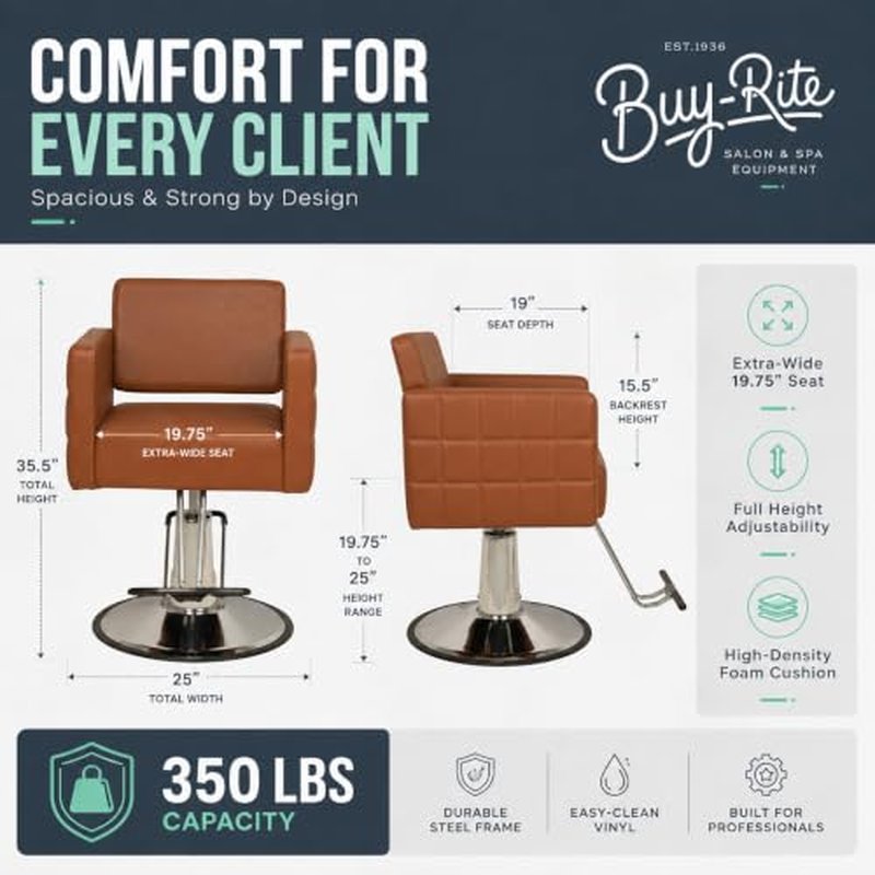 Buy-Rite Icon Salon Styling Chair - Camel Vinyl Hydraulic
