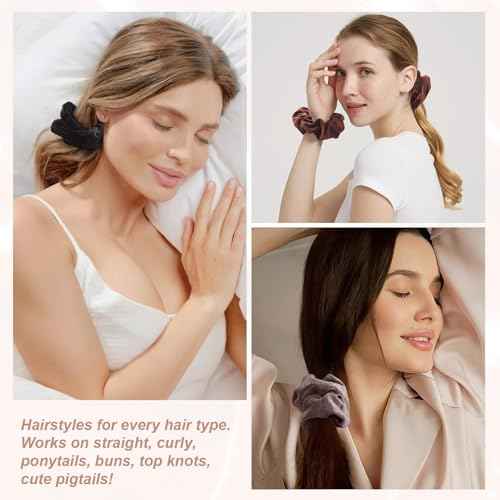 Scrunchies for Women, 12 Pcs Neutral Brown Tones Velvet Scrunchies - Classic Thick Elastic Hair Ties for a Soft Ponytail