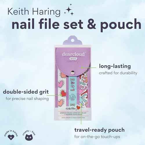 dearcloud Keith Haring Nail Files Set - Double-Sided Emery Boards with Travel Pouch