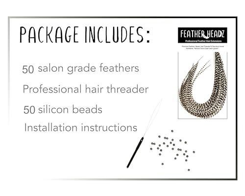 Feather Headz 50 Real Rooster Hair Feathers 9-14 Inch Color Hair Extensions DIY Kit