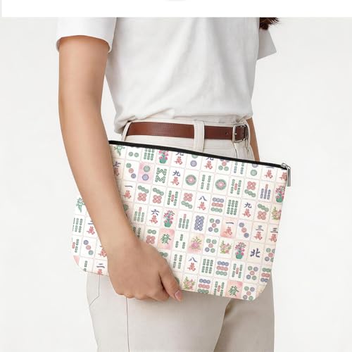 Blue Leaves American Mahjong Tile Bag with Zipper - Canvas Case