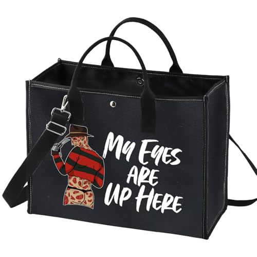WZMPA Horror Movie Cosmetic Makeup Bag - Inspired Gift 'My Eyes Are Up Here' Zipper Pouch Bag For Movie Fans (Eyes Up Here BG)