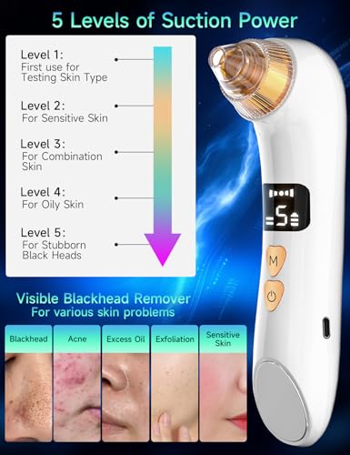 Blackhead Remover Pore Vacuum with HD Camera, 5 Suction Levels, 6 Probes