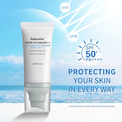 2 Pcs Centella Sunscreen SPF 50, Centella Water-Fit Sun Serum, Long-Lasting Protection, Nourishing Skin Protection and UV Defens.