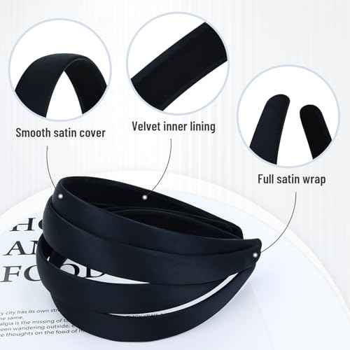 Lawie 20 Pack Black Satin Cloth Fabric Covered Wide Plastic Headbands DIY Crafting Plain Base Head Bands Hard Hairbands (Black B, Width: 2 cm / 0.8")