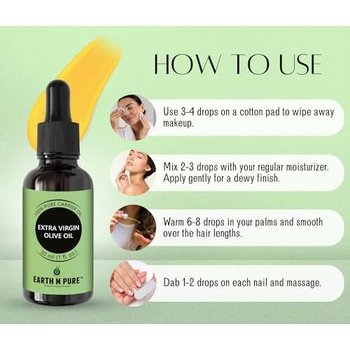 Earth N Pure Extra Virgin Olive Oil (Jaitun Oil) Cold Pressed, Natural, Therapeutic Grade 30 ml