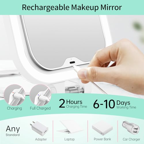 FASCINATE 7" Rechargeable Lighted Travel Makeup Mirror 1X/30X Magnification