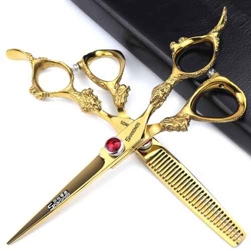 6 inch /7 inch salon professional salon scissors salon hairdresser hair cutting hairstyle pruning tools Japan 440c high hardness stainless steel golden (6 inch 2pcs)