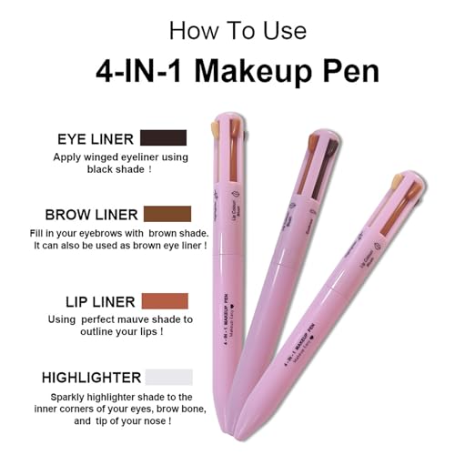 MKNZOME 4 in 1 Makeup Pen, 8 Colors Eyebrow Contour Eyebrow Pencil Eyebrow Pen Makeup Pencil 4 in 1(Eye Liner, Brow Liner, Lip Liner, Highlighter) Travel Beauty Makeup Pen, 2 Count