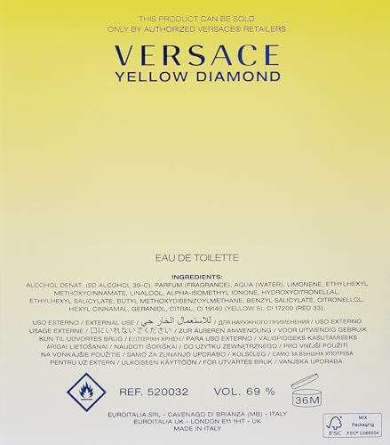 Versace Yellow Diamond Eau de Toilette Spray for Women, 3.0 oz