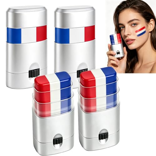 Red White and Blue Face Paint Sticks - 4 Pcs Sports Makeup