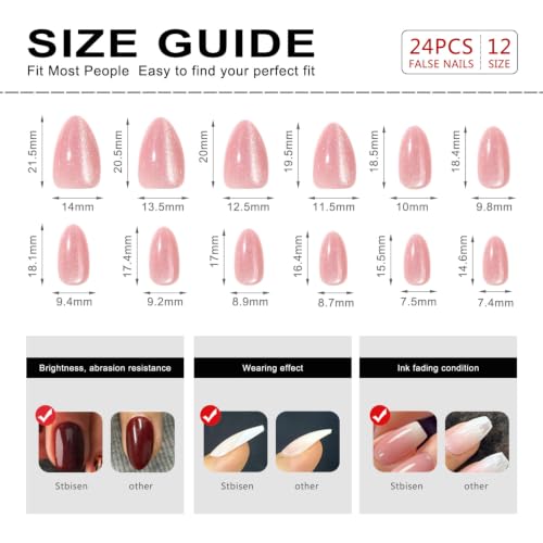 Short Almond Press On Nails Pink Cat Eye 24pc