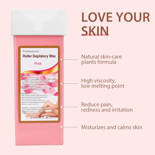 Roll on Wax Refill: 4 Rose Wax Roller Refill - Hair Removal Cartridge for Body Legs Arms (100g/3.53oz, 4 Pack)