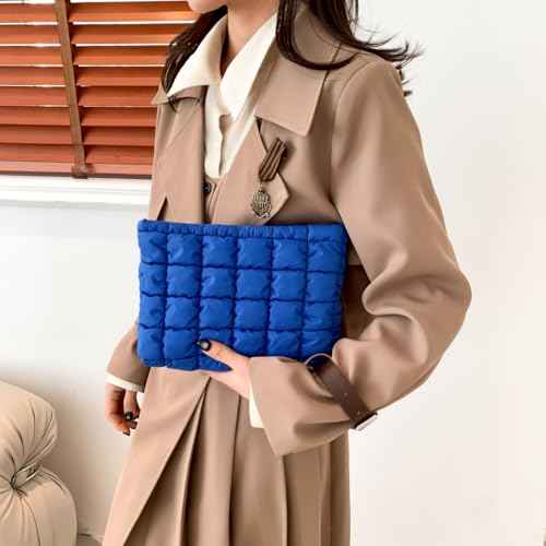 Puffy Quilted Makeup Bag for Women, Cosmetic Bag, Travel Toiletry Organizer Pouch Clutch (blue)