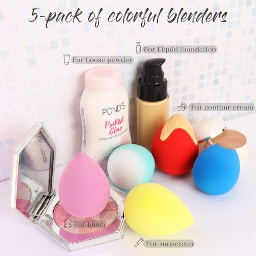 BEAKEY Makeup Sponge 5 Pcs Set & BEAKEY 12pcs Triangle Powder Puffs