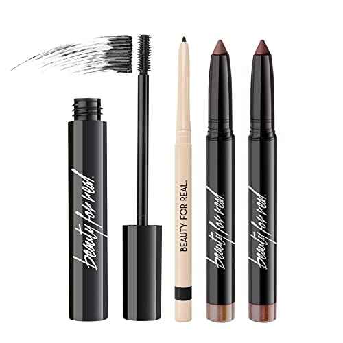 Beauty for Real 4-Play Boxed Eye Set, Burgundy - Includes Hi-Def Mascara (Just Black), I-Line 24/7 Eyeliner (Black Magic), and Shadow Stx Eyeshadow in Midnight Marathon & All Day Latte