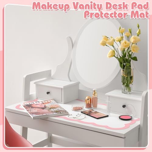 Makeup Mat for Vanity Scalloped Makeup Mat Dual-sided Dressing Table Pad Waterproof Mouse Pads for Dressing Desk Desktop Table(Pink Edge)