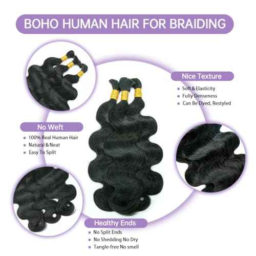 YWIGS Body Wave Human Hair for Boho Braids Unprocessed Human Braiding Hair Bundles 100G Human Boho Hair NC 18inch