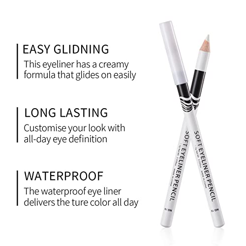 White Eyeliner Pencils Set, 12 Pack Waterproof Eye Brightener