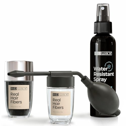 Hair Illusion Black Fibers Kit - Water-Resistant Spray & Applicator