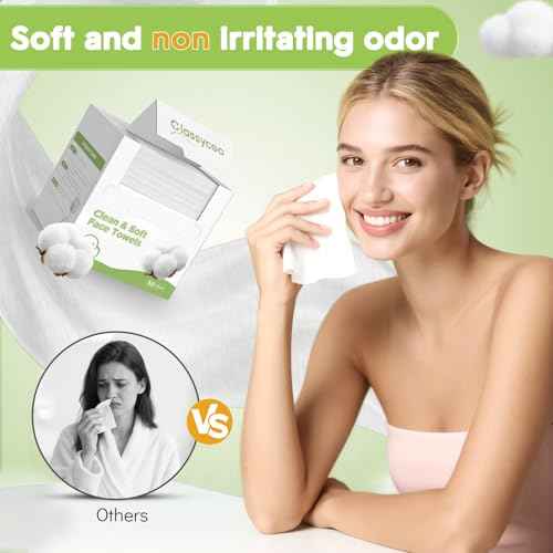 Classycoo XL Disposable Face Towel, 100% Cotton Ultra-Soft for Sensitive-Skin Facial Wipes Cleansing Towels, Odor-Free, Makeup Remover Cloths for Travel, Home Hand Dry Wipe(12 x 10 in, 50 Count)