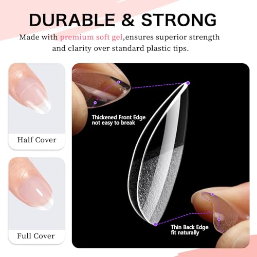 Extra Short Almond Full Cover Nail Tips - 216pcs, 12 Sizes