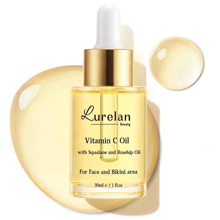 Lurelan Beauty Double Vitamin C Oil For Face and Bikini Area - Brightening Oil with Squalane, Rosehip, Vitamin E, Non-Comedogenic, Vegan, for All Skin Types (Face oil)