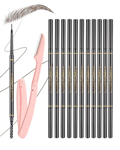 Dark Brown Eyebrow Pencil 12-Pack with Razors & Brush