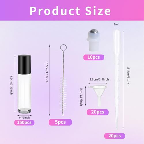 150 Pcs 10ml Essential Oil Roller Bottles with Stainless Steel Balls