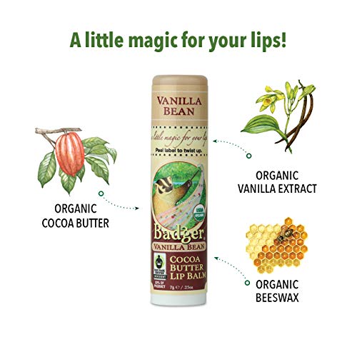Badger - Cocoa Butter Lip Balm, Creamy Cocoa, Certified Organic Lip Balm, Fair Trade, Natural Lip Balm, Lip Butter, Lip Balm Cocoa Butter, Cocoa Care Lip Balm, 0.25 oz