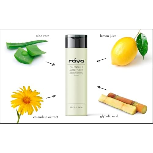 RAYA Calendula Astringent with AHA 8 oz (G-206) | Glycolic Facial Toner for Combo and Partially Oily Skin Prone to Break-Outs | Helps Normalize pH and Fight Bacteria | Made with Alpha Hydroxy Acids
