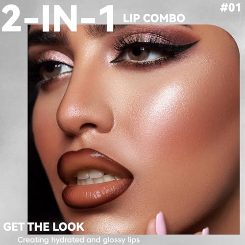 HOSAILY 2-in-1 Lip Liner and Gloss Set - Dark Brown Moisturizing Combo