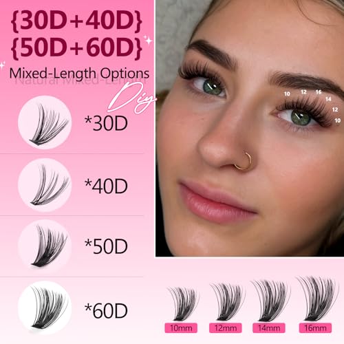 Lash Extension Kit, 30D 40D 50D 60D Individual Lash Clusters, 640Pcs Eyelash Clusters DIY Lash Books with Lash Bond and Seal, Lash Tweezers Brush