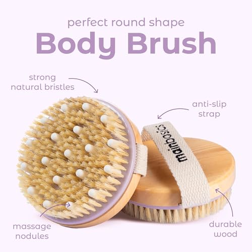 MainBasics Dry Brushing Body Brush with Natural Boar Bristles & Massage Nodes