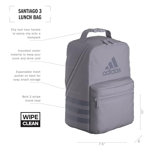 adidas Santiago Insulated Lunch Bag (6.5L) with clip lock handle, Silver Dawn Grey/Silver Violet Purple, One Size