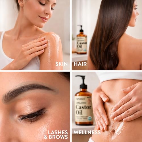 Organic Castor Oil - 16oz Cold Pressed, Pure & Hexane Free for Hair & Skin